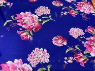 Blue 100g/M2 Polyester Tricot Fabric Dustmite Proof With Red Peony Printing